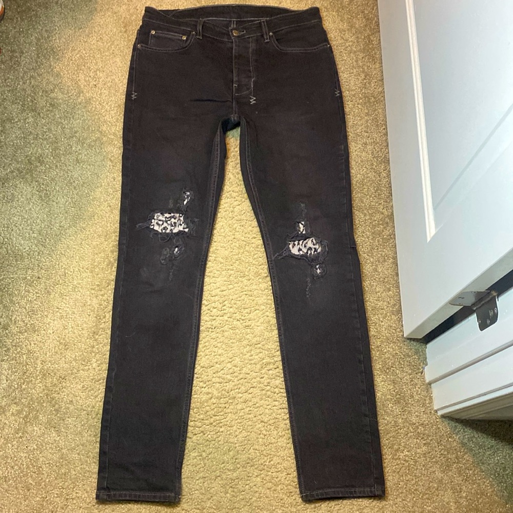 Ksubi Chitch Leopard Patch Krow Rip & Repair Slim Fit Jeans